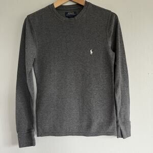 Polo Ralph Lauren Men Sz S Slim Waffle Knit Long Sleeve Thermal Shirt Dark Gray